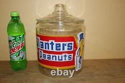 Original Vintage 1950's Planters Peanuts Glass Store Display Nuts Candy Jar Sign