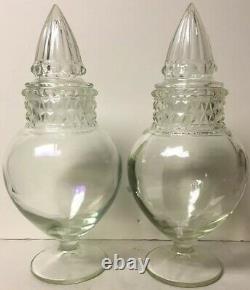 Pair Of Vintage Glass Pedestal Candy Store Apothecary Display Jars