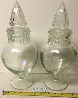 Pair Of Vintage Glass Pedestal Candy Store Apothecary Display Jars