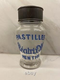 Pastilles Beatrix-Vals Menthe Antique Glass Jar Store Display Rare With Lid