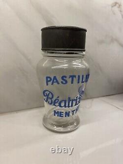 Pastilles Beatrix-Vals Menthe Antique Glass Jar Store Display Rare With Lid