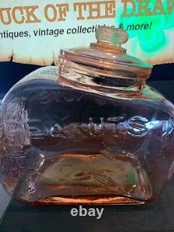 Planter's Pennant Peanuts Jar Store Display Lid in Pink depression glass, great