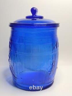 Planters Running Mr Peanut Cobalt Blue Glass Barrel Jar Store Display