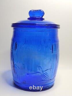 Planters Running Mr Peanut Cobalt Blue Glass Barrel Jar Store Display