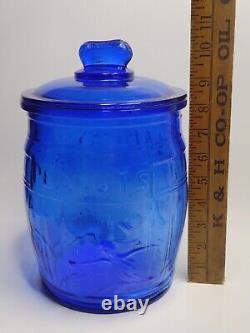 Planters Running Mr Peanut Cobalt Blue Glass Barrel Jar Store Display