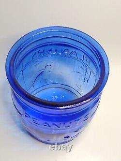 Planters Running Mr Peanut Cobalt Blue Glass Barrel Jar Store Display