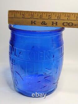 Planters Running Mr Peanut Cobalt Blue Glass Barrel Jar Store Display