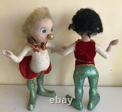 Pr Vintage 1950s Composition Christmas Store Window Display Pixie Elf Figurines