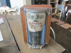 RARE 1901 Antique GARTER Store Display THE SUN Advertising Sign Curved Glass