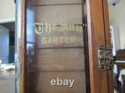 RARE 1901 Antique GARTER Store Display THE SUN Advertising Sign Curved Glass