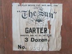 RARE 1901 Antique GARTER Store Display THE SUN Advertising Sign Curved Glass