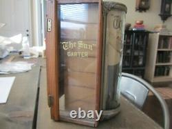 RARE 1901 Antique GARTER Store Display THE SUN Advertising Sign Curved Glass