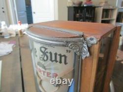 RARE 1901 Antique GARTER Store Display THE SUN Advertising Sign Curved Glass
