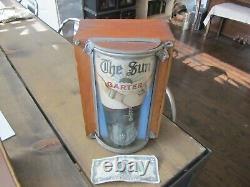 RARE 1901 Antique GARTER Store Display THE SUN Advertising Sign Curved Glass