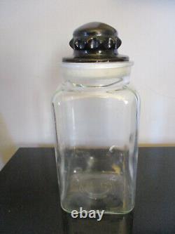 RARE Antique Apothecary General Store Glass Counter Display Candy Jar Black Lid