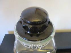 RARE Antique Apothecary General Store Glass Counter Display Candy Jar Black Lid