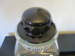 RARE Antique Apothecary General Store Glass Counter Display Candy Jar Black Lid