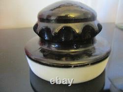 RARE Antique Apothecary General Store Glass Counter Display Candy Jar Black Lid