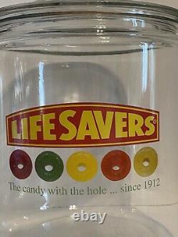 RARE Antique Vintage LIFESAVERS Candy Store Display Glass Jar withGlass Lid, NICE