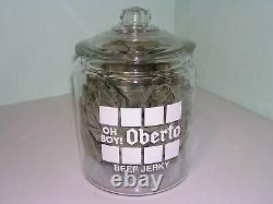 RARE Store display Oberto Beef Jerky Glass Jug Canister Collectible 13 withlid