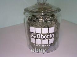 RARE Store display Oberto Beef Jerky Glass Jug Canister Collectible 13 withlid