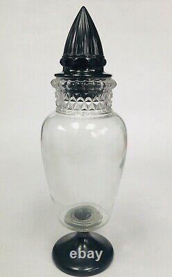 Rare Antique Tiffin Apothecary Glass Jar Store Display Black Bullet Lid Base