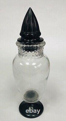 Rare Antique Tiffin Apothecary Glass Jar Store Display Black Bullet Lid Base