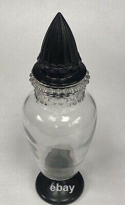 Rare Antique Tiffin Apothecary Glass Jar Store Display Black Bullet Lid Base