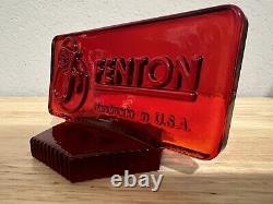 Rare Fenton Art Glass Ruby Red Amberina Store Display Dealer Sign Logo