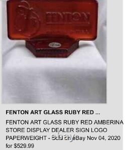 Rare Fenton Art Glass Ruby Red Amberina Store Display Dealer Sign Logo