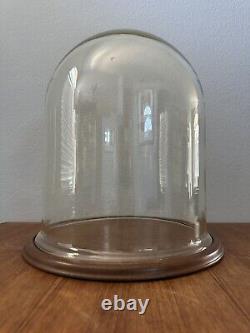 Rare Large Round Glass Cloche Dome Marked Igloo Cooling Corp Teak Base 17