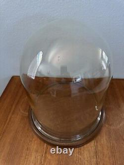 Rare Large Round Glass Cloche Dome Marked Igloo Cooling Corp Teak Base 17