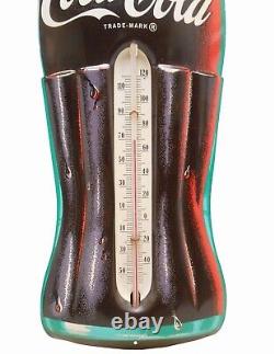 Rare Mid-20th C Monumental 29 H Coca-cola Vint Litho'd Enml Ad Wall Thermometer