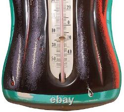 Rare Mid-20th C Monumental 29 H Coca-cola Vint Litho'd Enml Ad Wall Thermometer