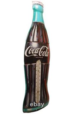 Rare Mid-20th C Monumental 29 H Coca-cola Vint Litho'd Enml Ad Wall Thermometer