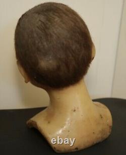 Rare Victorian Antique Boy Wax Mannequin Head W Glass & Real Hair