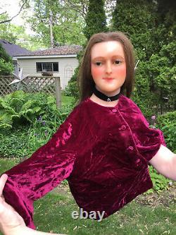 Rare Victorian Antique French Wax Mannequin Head W Glass Eyes Lifesize Doll Bust