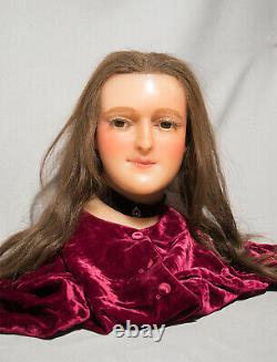 Rare Victorian Antique French Wax Mannequin Head W Glass Eyes Lifesize Doll Bust