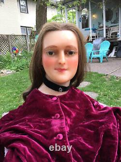 Rare Victorian Antique French Wax Mannequin Head W Glass Eyes Lifesize Doll Bust