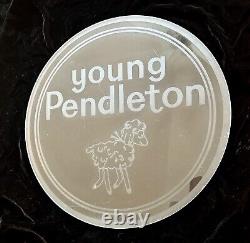 Rare Young Pendleton Round Glass Etched Sign With Lamb 17 Diameter Vintage