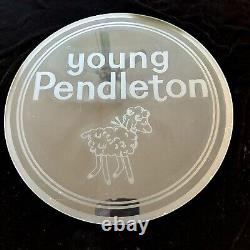 Rare Young Pendleton Round Glass Etched Sign With Lamb 17 Diameter Vintage