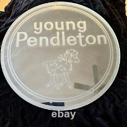 Rare Young Pendleton Round Glass Etched Sign With Lamb 17 Diameter Vintage