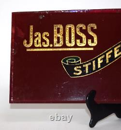 Red Glass Advertising Sign Gold Foil Lettering Jas. Boss Gold Watch Cases