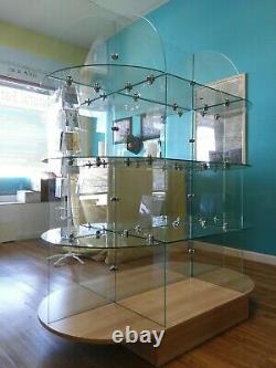 Retail Store Display Glass Shelf 5' Long x 5.5' H x 2.5' 3 Tier Oval shelving