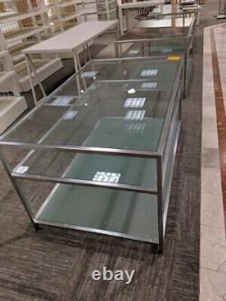 Retail Store Fixture Merchandise Display Glass Table w Shelves 5' x 3' Strong