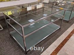 Retail Store Fixture Merchandise Display Glass Table w Shelves 5' x 3' Strong