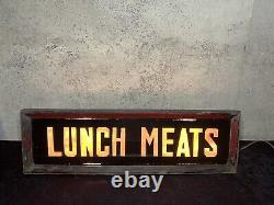 Reverse Painted Glass Store Advertising Sign Light Lunch Meats Lighted Display