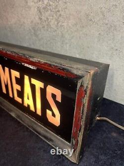 Reverse Painted Glass Store Advertising Sign Light Lunch Meats Lighted Display