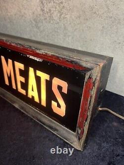 Reverse Painted Glass Store Advertising Sign Light Lunch Meats Lighted Display