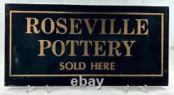 Roseville Pottery Black Glass Sold Here Dealer Advertising Sign Unframed 8x16